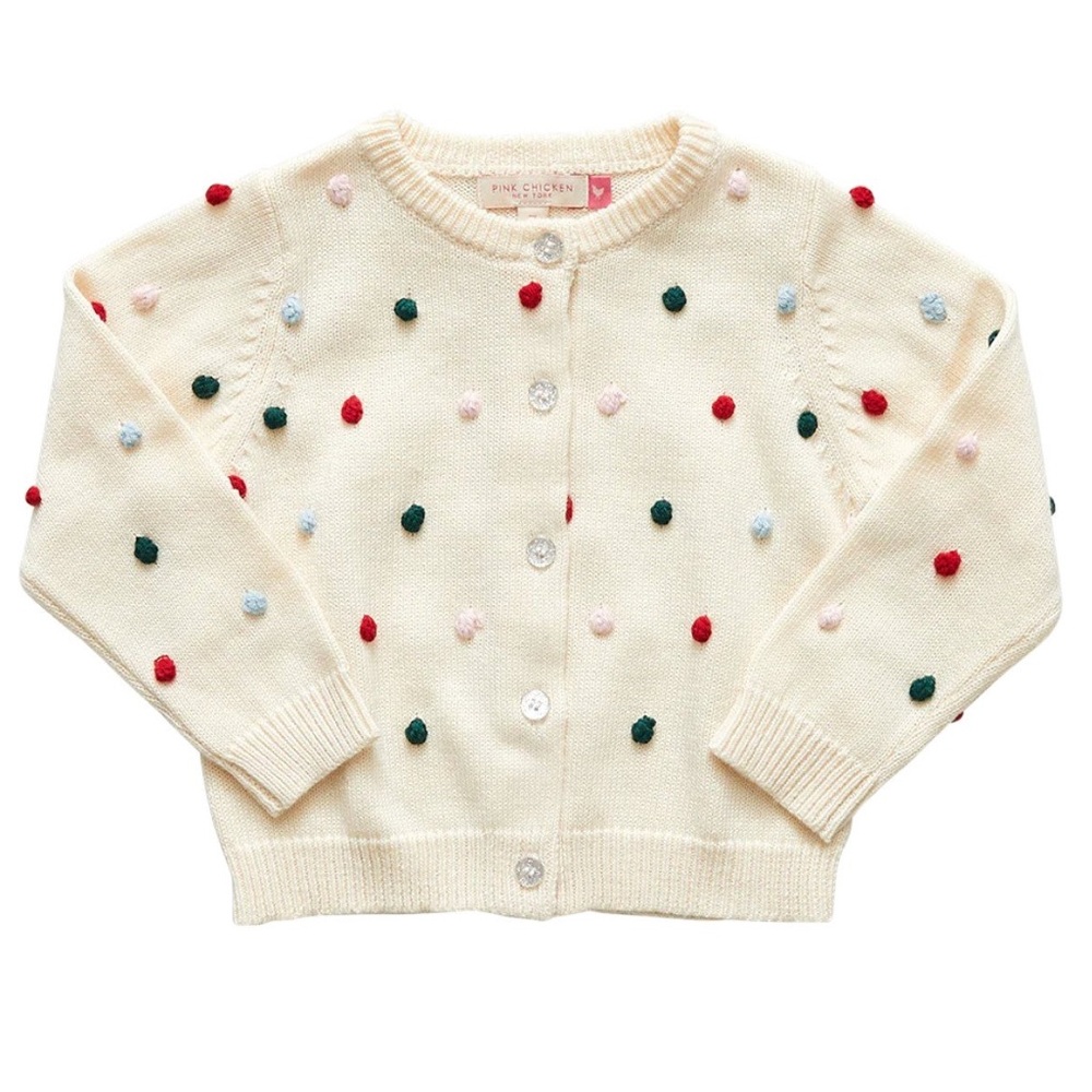 Pink Chicken Sweater Multi Poms  |   3-6m